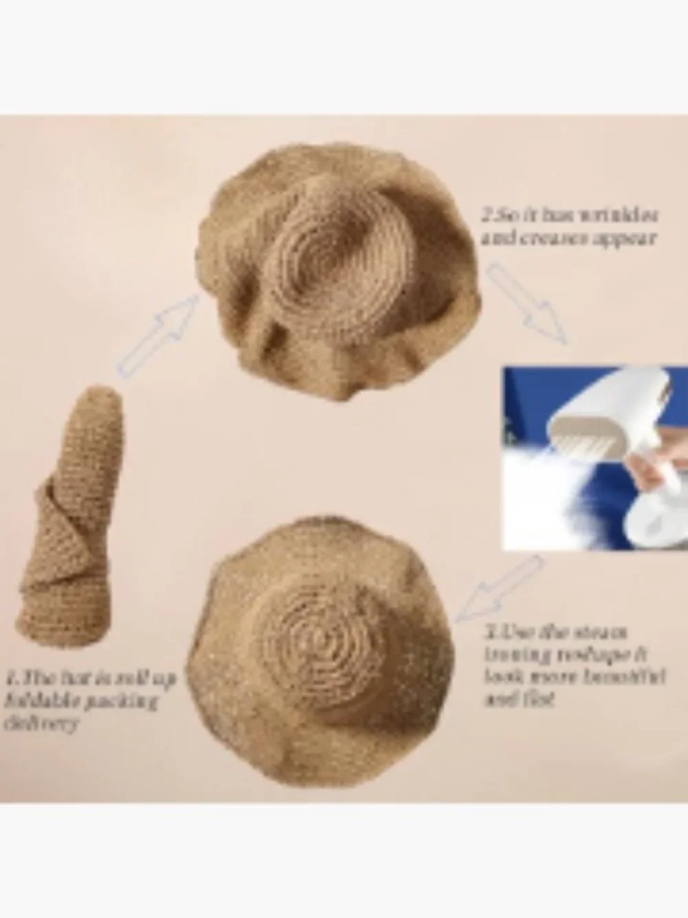 Handmade Paper Straw Wide Brim Sun Hat Foldable Travel Beach Hat - Picture 6 of 7